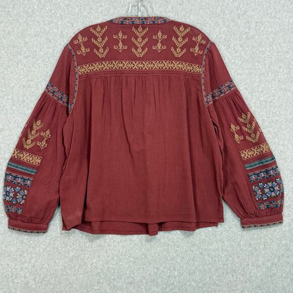 WRAP London Floral Embroidered Peasant Top Size US 14 Tassel Tie Bohemian - Picture 7 of 15